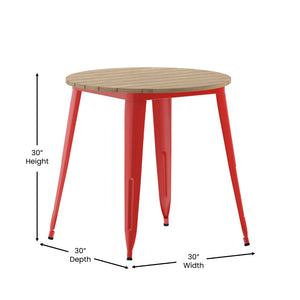 English Elm Declan Commercial-Grade Indoor/Outdoor Dining Table - Durable, Stylish & Easy to Maintain for All Seasons Brown Top/Red Frame 30" Round JJ-T14623-80-BRRD-GG