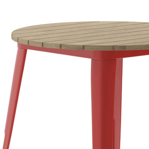 English Elm Declan Commercial-Grade Indoor/Outdoor Dining Table - Durable, Stylish & Easy to Maintain for All Seasons Brown Top/Red Frame 30" Round JJ-T14623-80-BRRD-GG