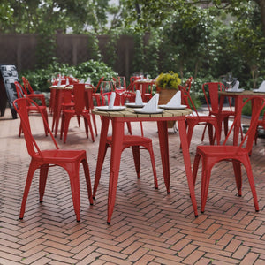 English Elm Declan Commercial-Grade Indoor/Outdoor Dining Table - Durable, Stylish & Easy to Maintain for All Seasons Brown Top/Red Frame 30" Round JJ-T14623-80-BRRD-GG