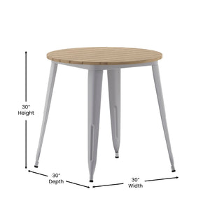 English Elm Declan Commercial-Grade Indoor/Outdoor Dining Table - Durable, Stylish & Easy to Maintain for All Seasons Brown Top/Silver Frame 30" Round JJ-T14623-80-BRSL-GG