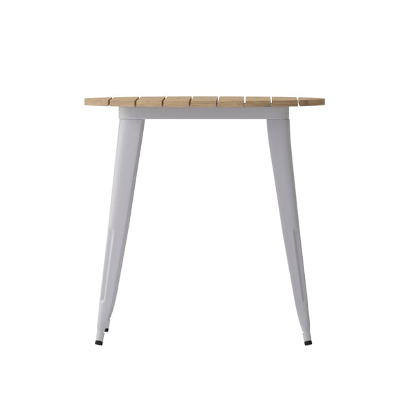 English Elm Declan Commercial-Grade Indoor/Outdoor Dining Table - Durable, Stylish & Easy to Maintain for All Seasons Brown Top/Silver Frame 30" Round JJ-T14623-80-BRSL-GG