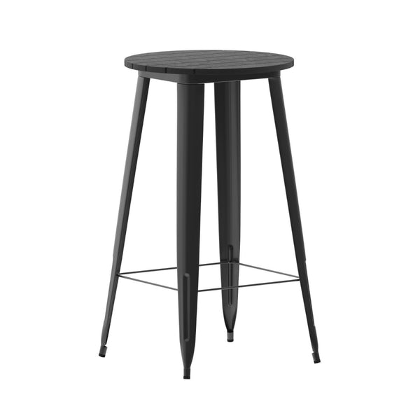 English Elm Declan Commercial Indoor/Outdoor Bar Height Table – Stylish, Durable Design for Versatile Spaces Black Top/Black Frame 23.75" Round JJ-T14623H-60-BKBK-GG