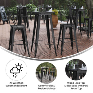 English Elm Declan Commercial Indoor/Outdoor Bar Height Table – Stylish, Durable Design for Versatile Spaces Black Top/Black Frame 23.75" Round JJ-T14623H-60-BKBK-GG