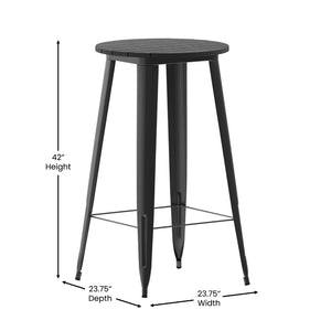 English Elm Declan Commercial Indoor/Outdoor Bar Height Table – Stylish, Durable Design for Versatile Spaces Black Top/Black Frame 23.75" Round JJ-T14623H-60-BKBK-GG
