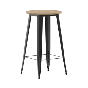 English Elm Declan Commercial Indoor/Outdoor Bar Height Table – Stylish, Durable Design for Versatile Spaces Brown Top/Black Frame 23.75" Round JJ-T14623H-60-BRBK-GG