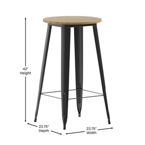 English Elm Declan Commercial Indoor/Outdoor Bar Height Table – Stylish, Durable Design for Versatile Spaces Brown Top/Black Frame 23.75" Round JJ-T14623H-60-BRBK-GG