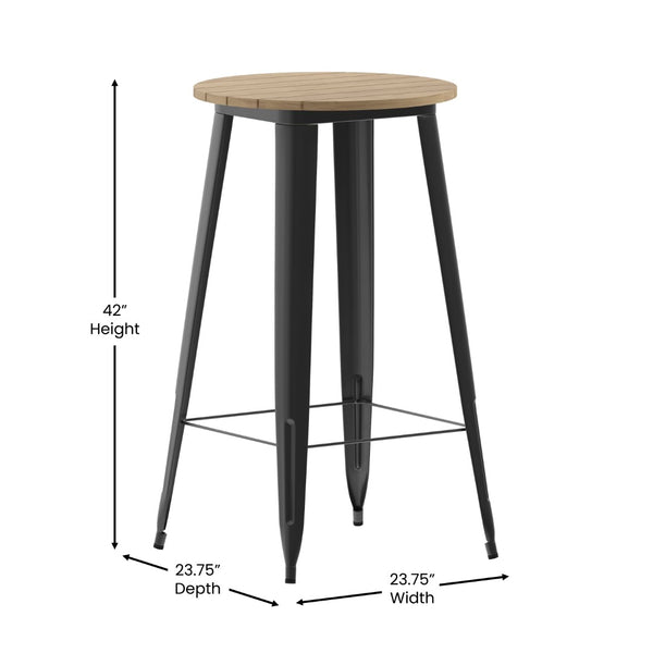 English Elm Declan Commercial Indoor/Outdoor Bar Height Table – Stylish, Durable Design for Versatile Spaces Brown Top/Black Frame 23.75" Round JJ-T14623H-60-BRBK-GG