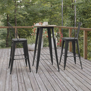 English Elm Declan Commercial Indoor/Outdoor Bar Height Table – Stylish, Durable Design for Versatile Spaces Brown Top/Black Frame 23.75" Round JJ-T14623H-60-BRBK-GG