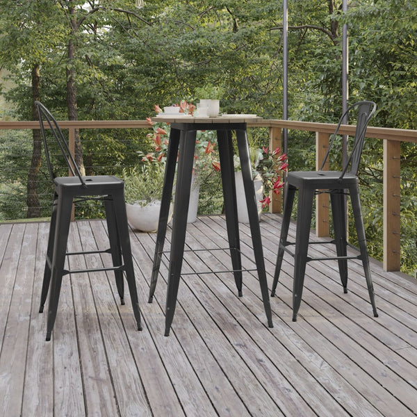 English Elm Declan Commercial Indoor/Outdoor Bar Height Table – Stylish, Durable Design for Versatile Spaces Brown Top/Black Frame 23.75" Round JJ-T14623H-60-BRBK-GG