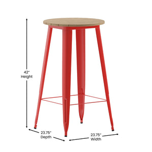English Elm Declan Commercial Indoor/Outdoor Bar Height Table – Stylish, Durable Design for Versatile Spaces Brown Top/Red Frame 23.75" Round JJ-T14623H-60-BRRD-GG