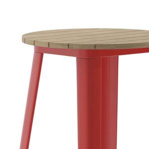 English Elm Declan Commercial Indoor/Outdoor Bar Height Table – Stylish, Durable Design for Versatile Spaces Brown Top/Red Frame 23.75" Round JJ-T14623H-60-BRRD-GG