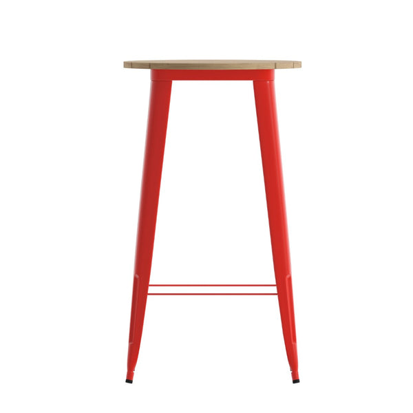 English Elm Declan Commercial Indoor/Outdoor Bar Height Table – Stylish, Durable Design for Versatile Spaces Brown Top/Red Frame 23.75" Round JJ-T14623H-60-BRRD-GG