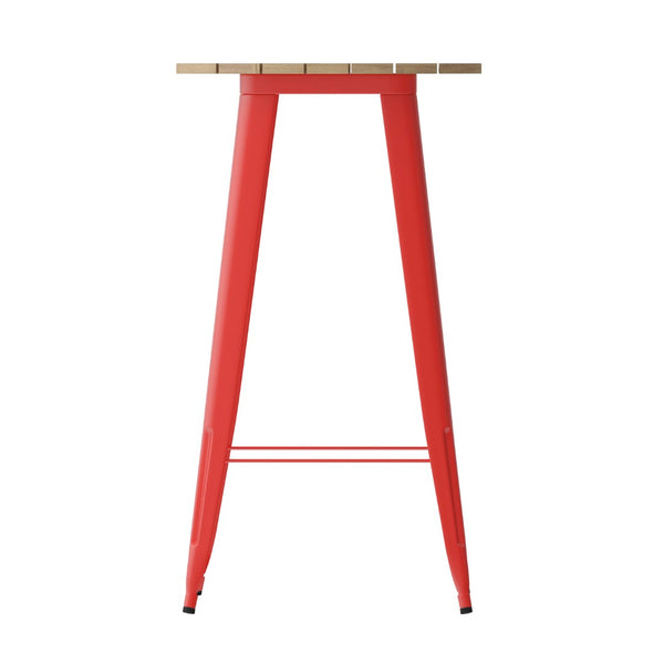 English Elm Declan Commercial Indoor/Outdoor Bar Height Table – Stylish, Durable Design for Versatile Spaces Brown Top/Red Frame 23.75" Round JJ-T14623H-60-BRRD-GG