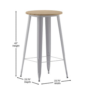 English Elm Declan Commercial Indoor/Outdoor Bar Height Table – Stylish, Durable Design for Versatile Spaces Brown Top/Silver Frame 23.75" Round JJ-T14623H-60-BRSL-GG