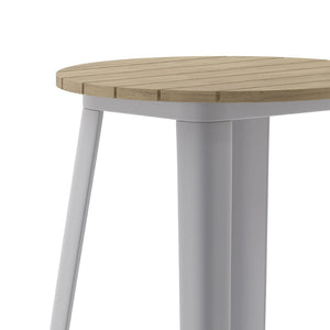 English Elm Declan Commercial Indoor/Outdoor Bar Height Table – Stylish, Durable Design for Versatile Spaces Brown Top/Silver Frame 23.75" Round JJ-T14623H-60-BRSL-GG