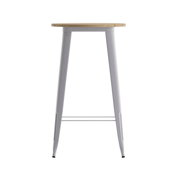 English Elm Declan Commercial Indoor/Outdoor Bar Height Table – Stylish, Durable Design for Versatile Spaces Brown Top/Silver Frame 23.75" Round JJ-T14623H-60-BRSL-GG