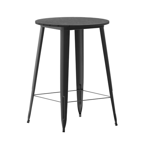 English Elm Declan Commercial Bar Height Table - Stylish All-Weather Poly Resin Top with Durable Steel Base Black Top/Black Frame 30" Round JJ-T14623H-76-BKBK-GG