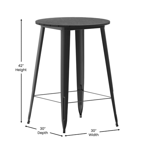 English Elm Declan Commercial Bar Height Table - Stylish All-Weather Poly Resin Top with Durable Steel Base Black Top/Black Frame 30" Round JJ-T14623H-76-BKBK-GG