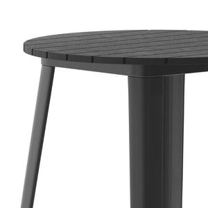 English Elm Declan Commercial Bar Height Table - Stylish All-Weather Poly Resin Top with Durable Steel Base Black Top/Black Frame 30" Round JJ-T14623H-76-BKBK-GG