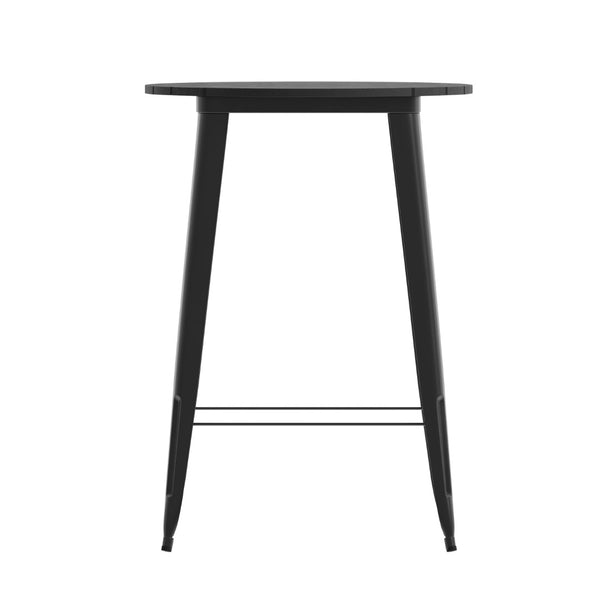 English Elm Declan Commercial Bar Height Table - Stylish All-Weather Poly Resin Top with Durable Steel Base Black Top/Black Frame 30" Round JJ-T14623H-76-BKBK-GG