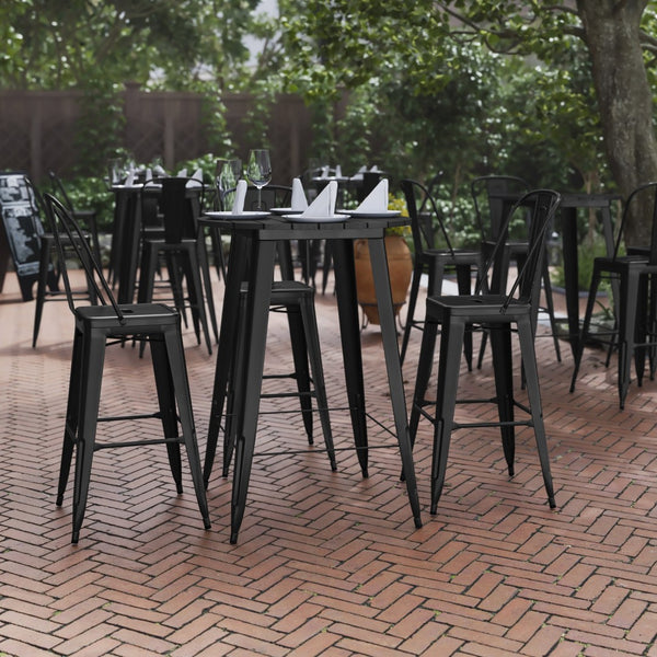 English Elm Declan Commercial Bar Height Table - Stylish All-Weather Poly Resin Top with Durable Steel Base Black Top/Black Frame 30" Round JJ-T14623H-76-BKBK-GG