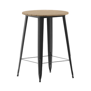 English Elm Declan Commercial Bar Height Table - Stylish All-Weather Poly Resin Top with Durable Steel Base Brown Top/Black Frame 30" Round JJ-T14623H-76-BRBK-GG