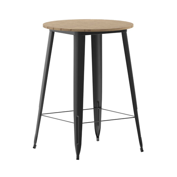 English Elm Declan Commercial Bar Height Table - Stylish All-Weather Poly Resin Top with Durable Steel Base Brown Top/Black Frame 30" Round JJ-T14623H-76-BRBK-GG