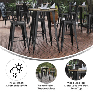 English Elm Declan Commercial Bar Height Table - Stylish All-Weather Poly Resin Top with Durable Steel Base Brown Top/Black Frame 30" Round JJ-T14623H-76-BRBK-GG