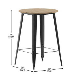 English Elm Declan Commercial Bar Height Table - Stylish All-Weather Poly Resin Top with Durable Steel Base Brown Top/Black Frame 30" Round JJ-T14623H-76-BRBK-GG