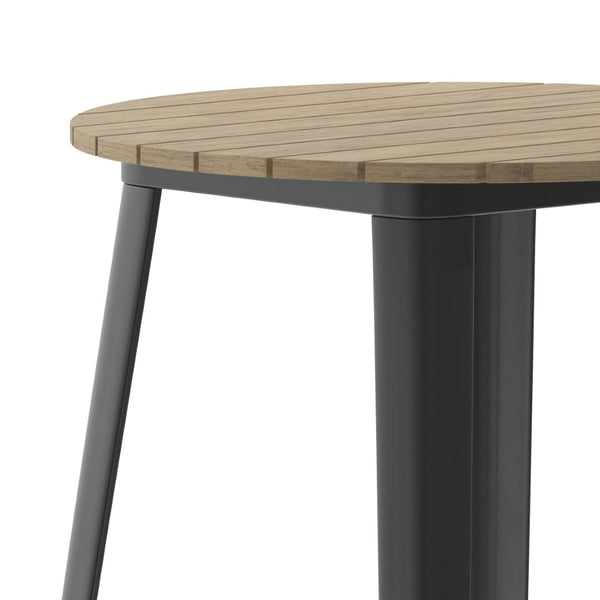 English Elm Declan Commercial Bar Height Table - Stylish All-Weather Poly Resin Top with Durable Steel Base Brown Top/Black Frame 30" Round JJ-T14623H-76-BRBK-GG