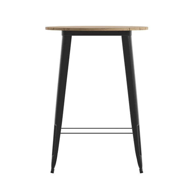 English Elm Declan Commercial Bar Height Table - Stylish All-Weather Poly Resin Top with Durable Steel Base Brown Top/Black Frame 30" Round JJ-T14623H-76-BRBK-GG