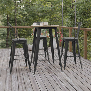 English Elm Declan Commercial Bar Height Table - Stylish All-Weather Poly Resin Top with Durable Steel Base Brown Top/Black Frame 30" Round JJ-T14623H-76-BRBK-GG