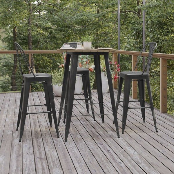 English Elm Declan Commercial Bar Height Table - Stylish All-Weather Poly Resin Top with Durable Steel Base Brown Top/Black Frame 30" Round JJ-T14623H-76-BRBK-GG