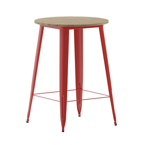 English Elm Declan Commercial Bar Height Table - Stylish All-Weather Poly Resin Top with Durable Steel Base Brown Top/Red Frame 30" Round JJ-T14623H-76-BRRD-GG