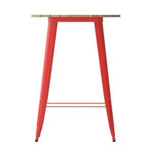 English Elm Declan Commercial Bar Height Table - Stylish All-Weather Poly Resin Top with Durable Steel Base Brown Top/Red Frame 30" Round JJ-T14623H-76-BRRD-GG