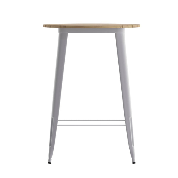 English Elm Declan Commercial Bar Height Table - Stylish All-Weather Poly Resin Top with Durable Steel Base Brown Top/Silver Frame 30" Round JJ-T14623H-76-BRSL-GG