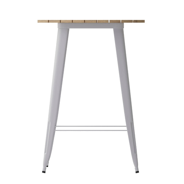 English Elm Declan Commercial Bar Height Table - Stylish All-Weather Poly Resin Top with Durable Steel Base Brown Top/Silver Frame 30" Round JJ-T14623H-76-BRSL-GG