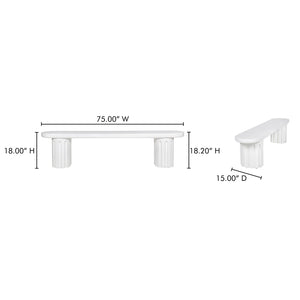 Moe's Home Eris Outdoor Dining Bench - Unique Fluted Design In Glass Fiber Reinforced Concrete For Stylish Spaces White Fiberglass Reinforced Concrete,Steel Connecting Table Top And Base Jk-1012-18-0