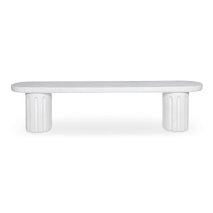Moe's Home Eris Outdoor Dining Bench - Unique Fluted Design In Glass Fiber Reinforced Concrete For Stylish Spaces White Fiberglass Reinforced Concrete,Steel Connecting Table Top And Base Jk-1012-18-0