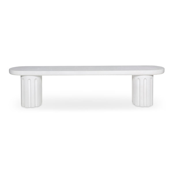 Moe's Home Eris Outdoor Dining Bench - Unique Fluted Design In Glass Fiber Reinforced Concrete For Stylish Spaces White Fiberglass Reinforced Concrete,Steel Connecting Table Top And Base Jk-1012-18-0