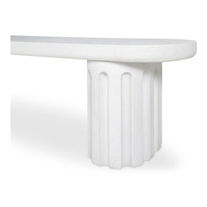 Moe's Home Eris Outdoor Dining Bench - Unique Fluted Design In Glass Fiber Reinforced Concrete For Stylish Spaces White Fiberglass Reinforced Concrete,Steel Connecting Table Top And Base Jk-1012-18-0