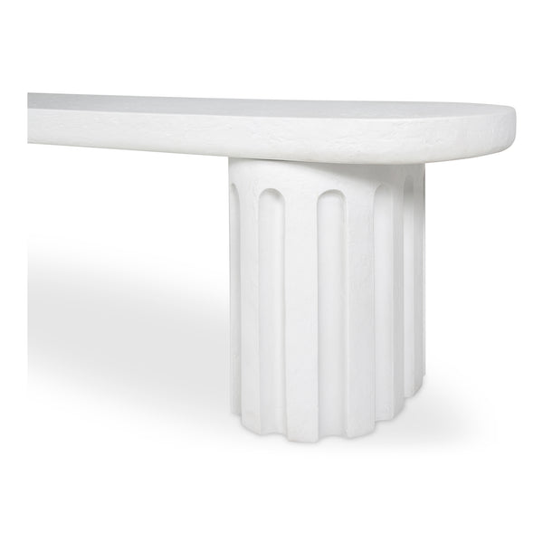 Moe's Home Eris Outdoor Dining Bench - Unique Fluted Design In Glass Fiber Reinforced Concrete For Stylish Spaces White Fiberglass Reinforced Concrete,Steel Connecting Table Top And Base Jk-1012-18-0