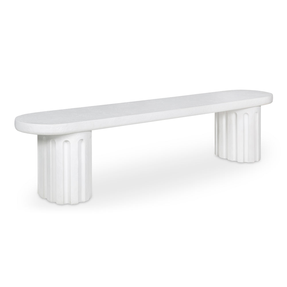 Moe's Home Eris Outdoor Dining Bench - Unique Fluted Design In Glass Fiber Reinforced Concrete For Stylish Spaces White Fiberglass Reinforced Concrete,Steel Connecting Table Top And Base Jk-1012-18-0