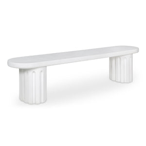 Moe's Home Eris Outdoor Dining Bench - Unique Fluted Design In Glass Fiber Reinforced Concrete For Stylish Spaces White Fiberglass Reinforced Concrete,Steel Connecting Table Top And Base Jk-1012-18-0