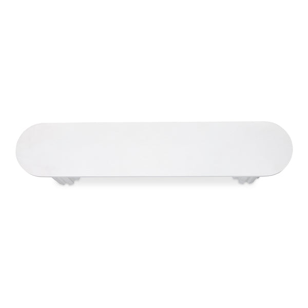 Moe's Home Eris Outdoor Dining Bench - Unique Fluted Design In Glass Fiber Reinforced Concrete For Stylish Spaces White Fiberglass Reinforced Concrete,Steel Connecting Table Top And Base Jk-1012-18-0