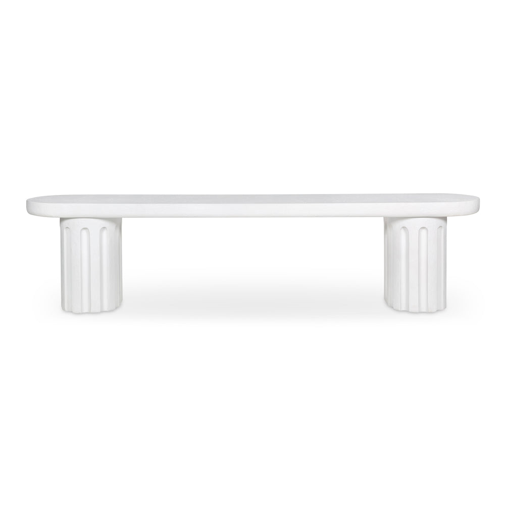 Moe's Home Eris Outdoor Dining Bench - Unique Fluted Design In Glass Fiber Reinforced Concrete For Stylish Spaces White Fiberglass Reinforced Concrete,Steel Connecting Table Top And Base Jk-1012-18-0