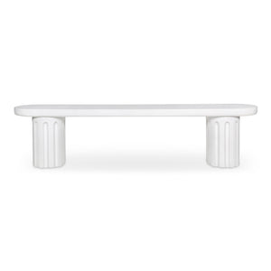 Moe's Home Eris Outdoor Dining Bench - Unique Fluted Design In Glass Fiber Reinforced Concrete For Stylish Spaces White Fiberglass Reinforced Concrete,Steel Connecting Table Top And Base Jk-1012-18-0