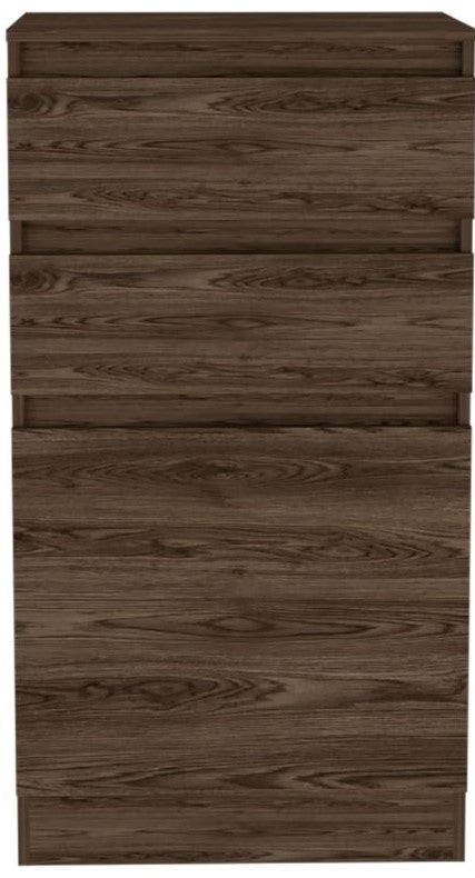 English Elm Kamelot Jewelry Dresser with Mirror & Cabinet - Dark Walnut Finish, Two Drawers + Organizer Box B20091919