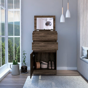 English Elm Dresser with Jewelry Box and Mirror, 43"H Single Door Cabinet with Two Drawers, Dark Walnut Finish Brown 51.57 L x 26.37 W x 5.51 H B097132971