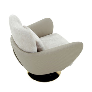 Pasargad Mercer Lounge Chair With Gold Swivel Base - Elegant Beige Fabric For Ultimate Comfort Beige Poly Fabric Pzw-20093